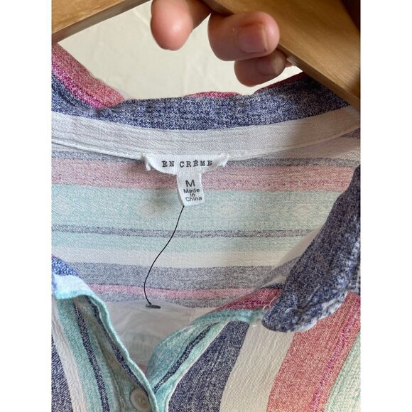NWOT En Crème Striped Button Up Bohemian Southwestern Print Shirt Size Medium Ca - Picture 14 of 14